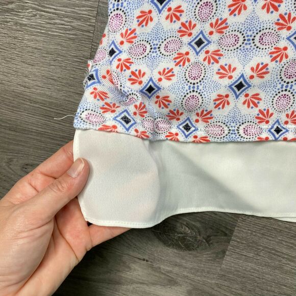 TALBOTS | sz S Women's White/Blue/Orange Medallion Short Sleeve Chiffon Hem Tee - Picture 5 of 6